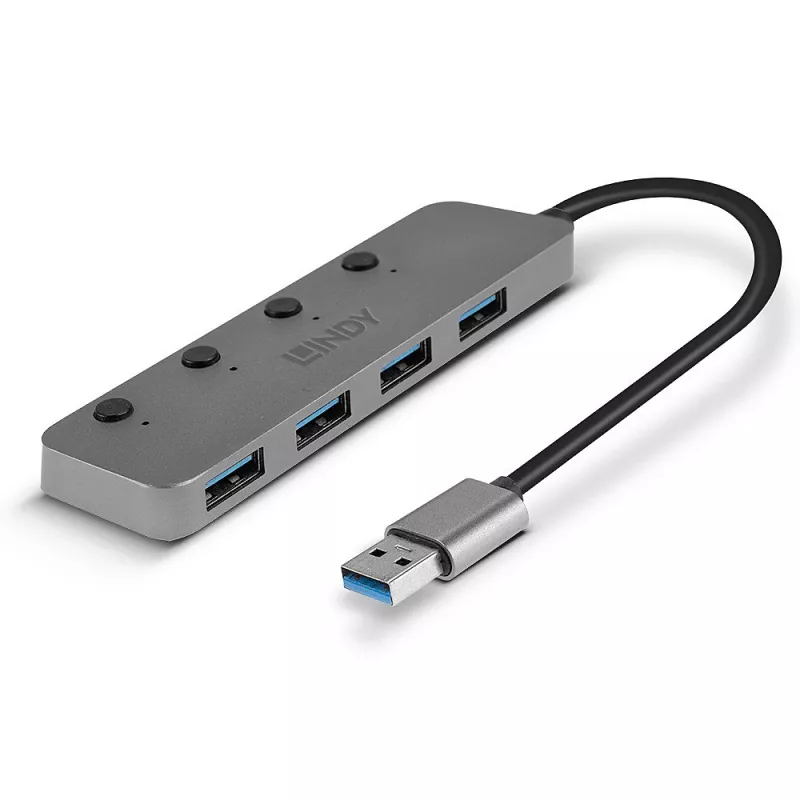Lindy 4-porttinen USB 3.0 -keskitin virtakytkimillä