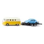 Automallisarja Siku VW T1 perävaunulla ja VW Kupla, esikoottu 1:50, koko 42×200×51 mm
