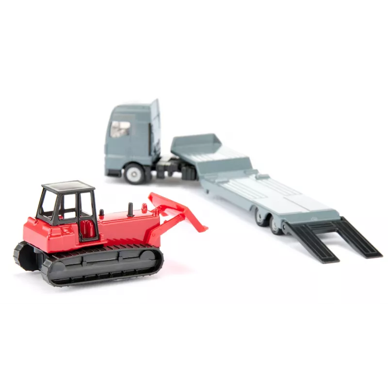 Siku MAN kuorma-auto puskutraktorilla, kuorma-auto/perävaunu-malli, 1:87, MAN, harmaa, punainen, Kiina
