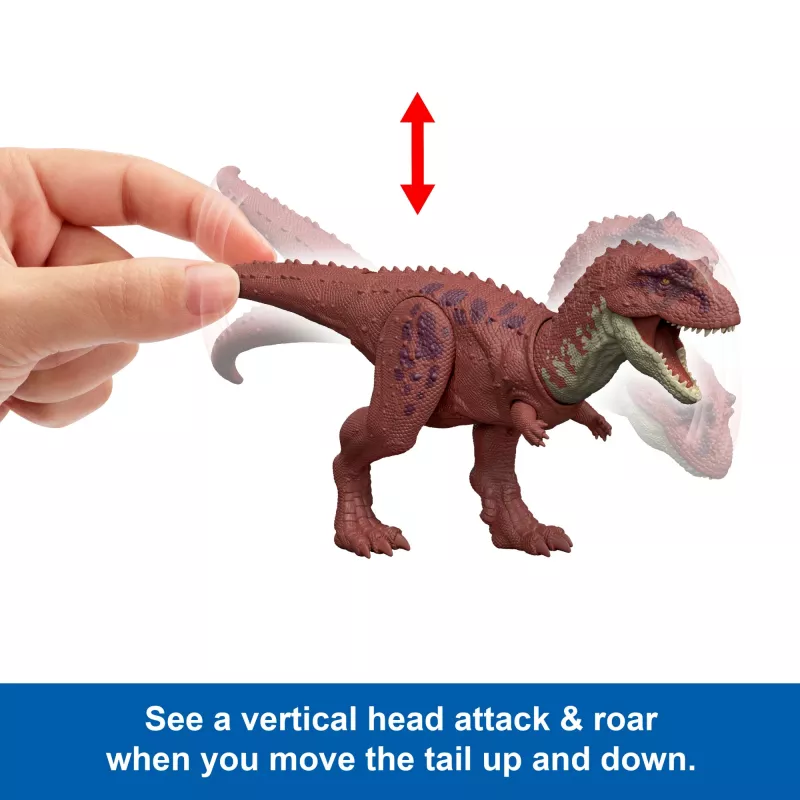 Jurassic World Rebirth Wild Roar Aucasaurus dinosaurusten lelu, hännällä ohjattava hyökkäyspurema & ääni