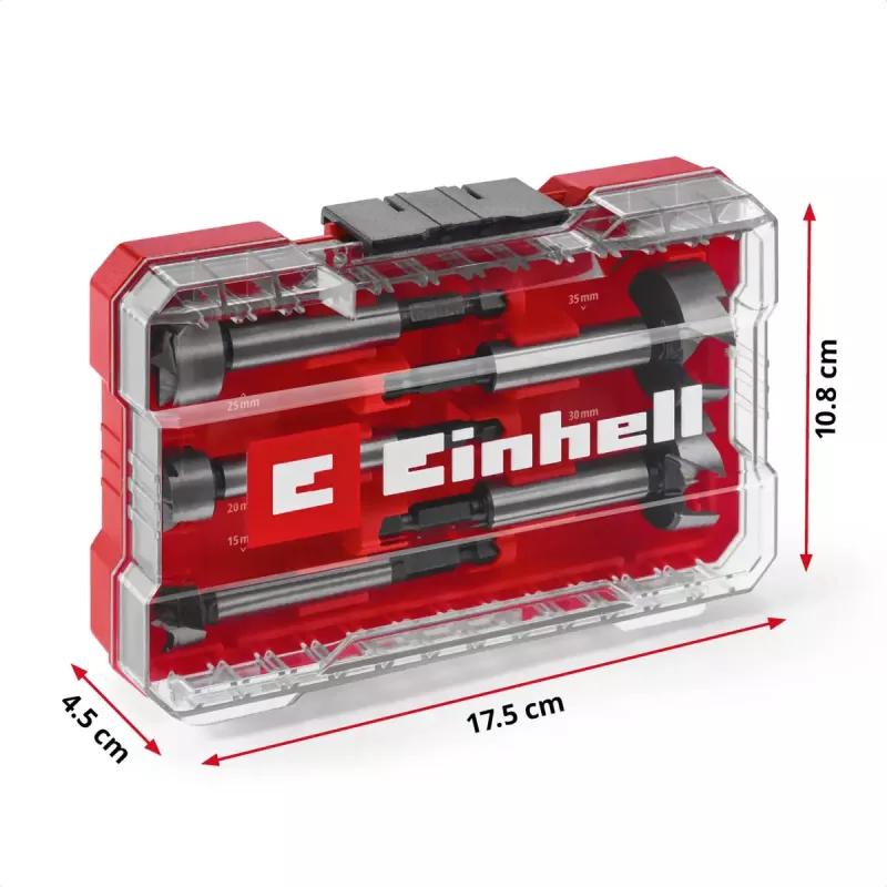 Forstner-poranteräpaketti Einhell-KWB 5 osaa, punainen/läpinäkyvä, 1/4 tuuman varsi, M-CASE (MPN 706003)