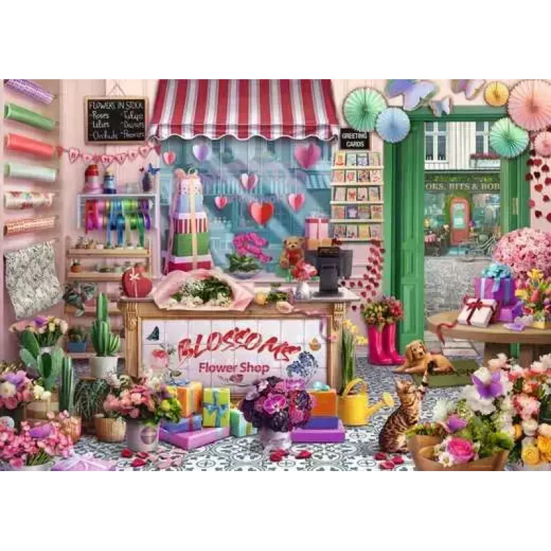 Palapeli Ravensburger Blossoms Flower Shop 1000 palaa, 700 mm leveä