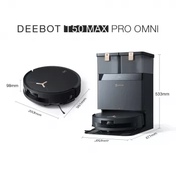 Imurobotti Ecovacs Deebot T50 MAX PRO OMNI Gen2 — 18500 Pa imuteho, 180 min käyttöaika, musta