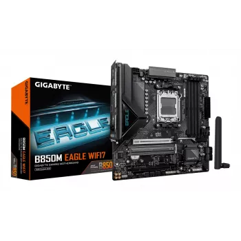 Emolevy GIGABYTE B850M EAGLE WIFI7 — Micro ATX, Socket AM5, AMD B850, DDR5 jopa 8200 MHz (O.C.), 4 DIMM, PCIe 5.0, Wi‑Fi 7, 2.5 GbE