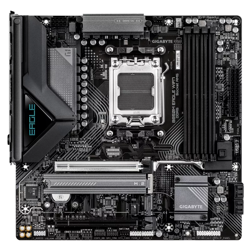 Emolevy GIGABYTE B850M EAGLE WIFI7 — Micro ATX, Socket AM5, AMD B850, DDR5 jopa 8200 MHz (O.C.), 4 DIMM, PCIe 5.0, Wi‑Fi 7, 2.5 GbE