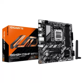 GIGABYTE B840M D3HP WIFI6E Micro ATX -emolevy — AMD Socket AM5, B840, 4x DDR5 jopa 8200MHz OC, 2x PCIe 4.0 M.2, Wi‑Fi 6E, 1GbE