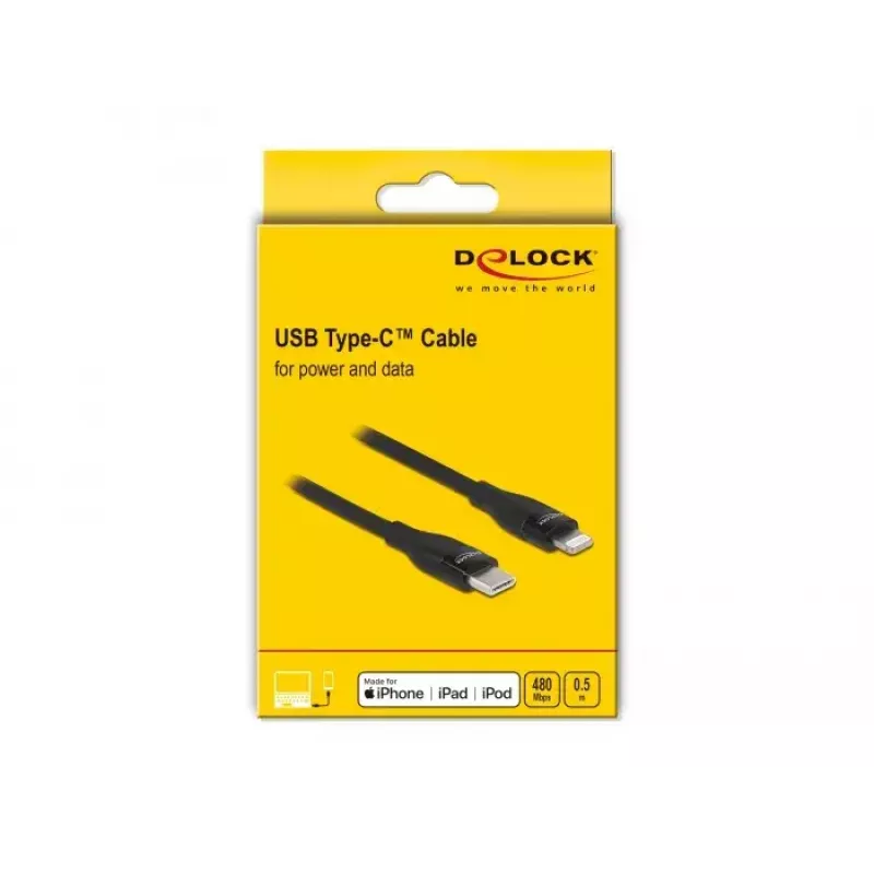 Data- ja latauskaapeli DeLOCK USB Type-C - Lightning 0,5 m