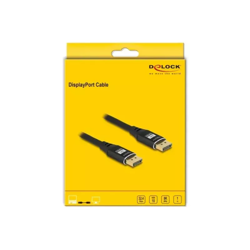 DeLOCK DisplayPort-kaapeli 8K 60 Hz 1 m musta metalli