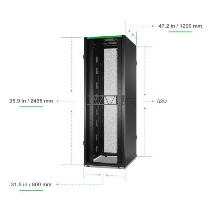 APC NetShelter SX, Server Rack -kotelo, Gen 2, 52U, 2436H x 800B x 1200T mm, sivuseinillä, musta