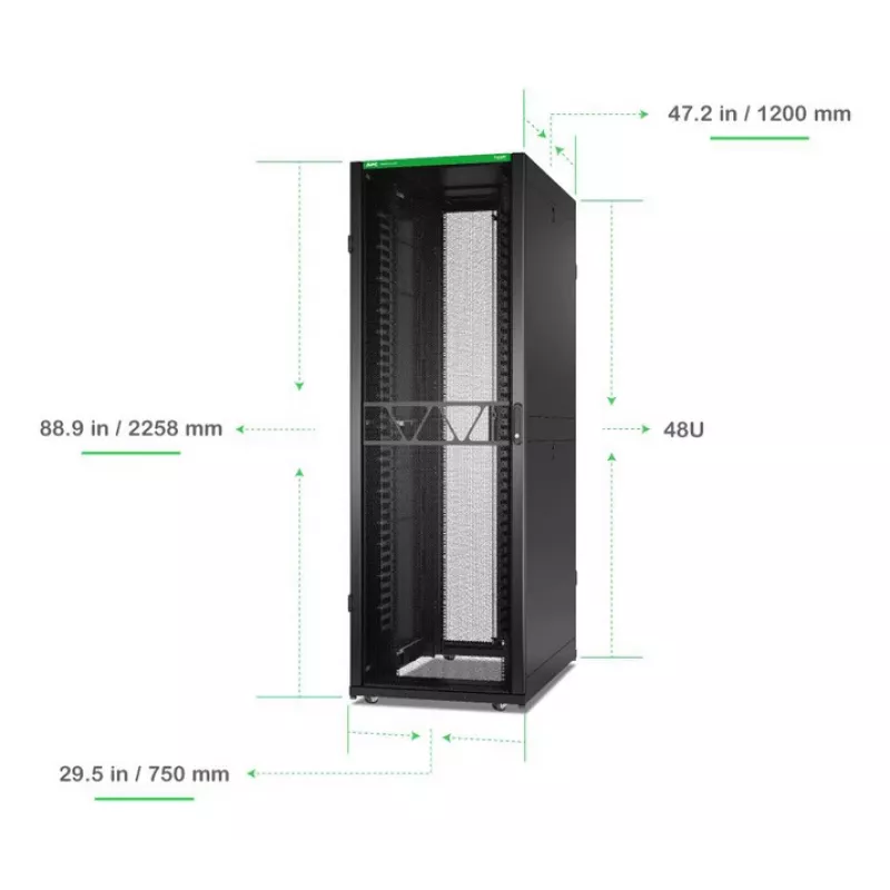 APC NetShelter SX, Networking Rack -kotelo, 48U, 2258H x 750W x 1200D mm, sivuseinillä, musta
