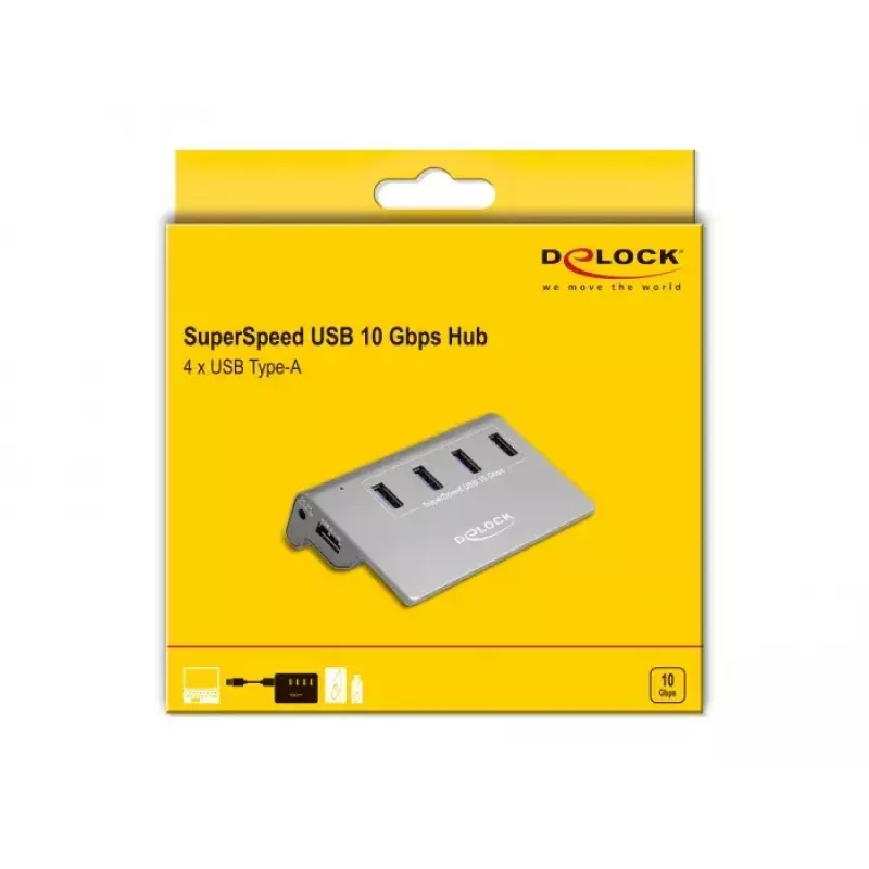 DeLOCK 64181 USB-keskitin 3.2 Gen 2 Type-A 10000 Mbit/s harmaa