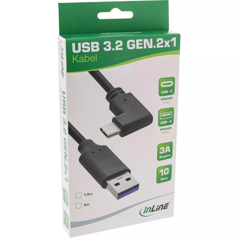 InLine USB 3.2 -kaapeli, USB-C-pistoke kulma - USB-A-pistoke, musta, 2 m