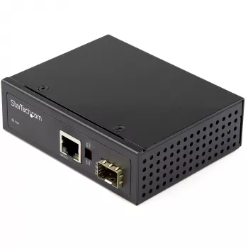 StarTech.com teollinen kuitu-Ethernet-mediakonvertteri – 10/100/1000 Mbit/s SFP RJ45/Cat6 – yksimuoto/monimuoto optinen kuitu kupari gigabitin verkkoon – 12-56V DC – IP-30/ -40...+75°C