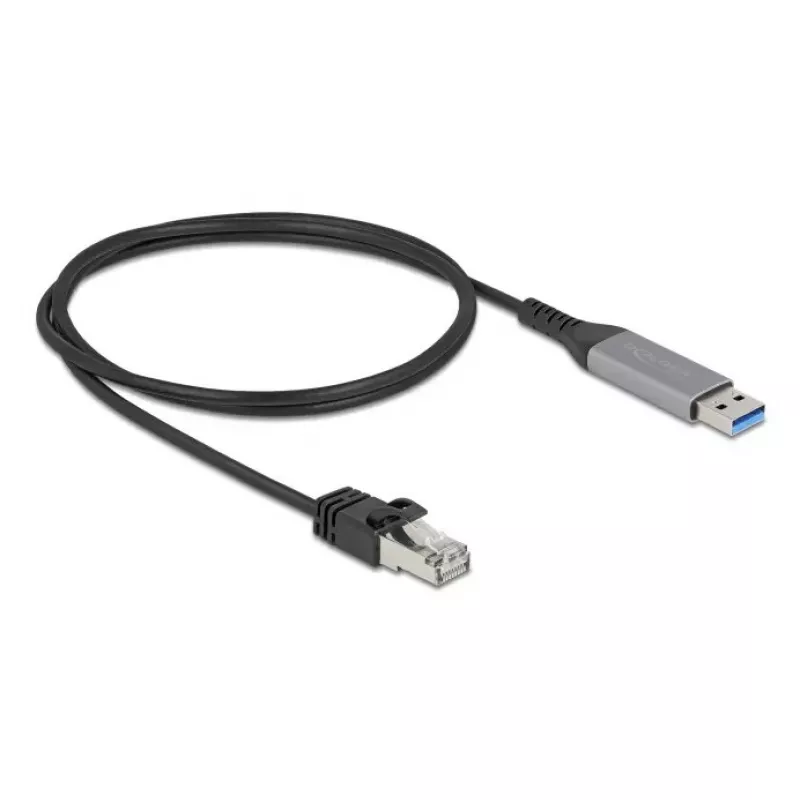 Verkkosovitinkaapeli DELOCK USB Type-A - RJ45 Gigabit Ethernet Cat6 1 m, antrasiitti/musta