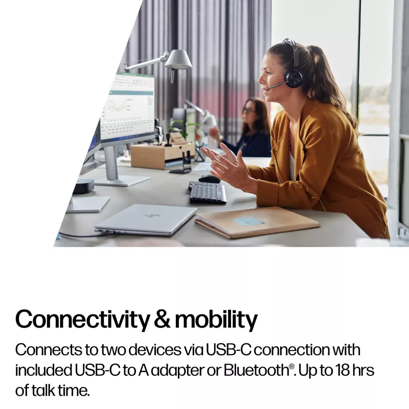 HP Poly Voyager Focus 2-M USB-C-C kuulokemikrofoni USB-C/A sovitin latausteline