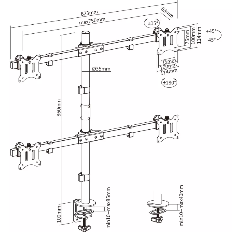 InLine pöytäteline 4x TV / LED / TFT näytölle jopa 81cm 32