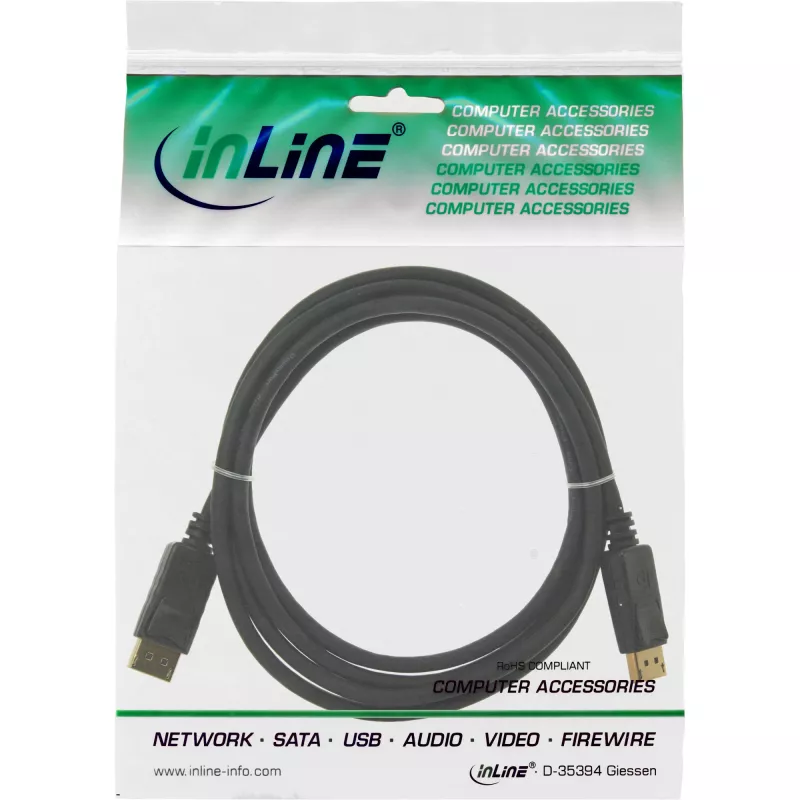 DisplayPort-kaapeli InLine 15355, 0,5 m, DisplayPort–DisplayPort, musta, 6 mm