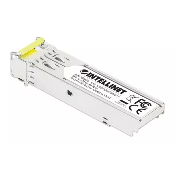 Intellinet Gigabit Fiber WDM kaksisuuntainen SFP optinen lähetin-vastaanotin-moduuli 1000Base-BX-D (LC) single-mode-portti, 120 km, BiDi WDM (RX1490/TX1550), MSA-yhteensopiva maksimaaliseen yhteensopivuuteen, hopea