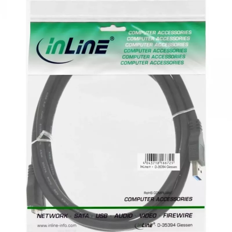 InLine USB 3.2 Gen.1 -kaapeli Type-A uros / Micro-B uros, musta, 1,5 m