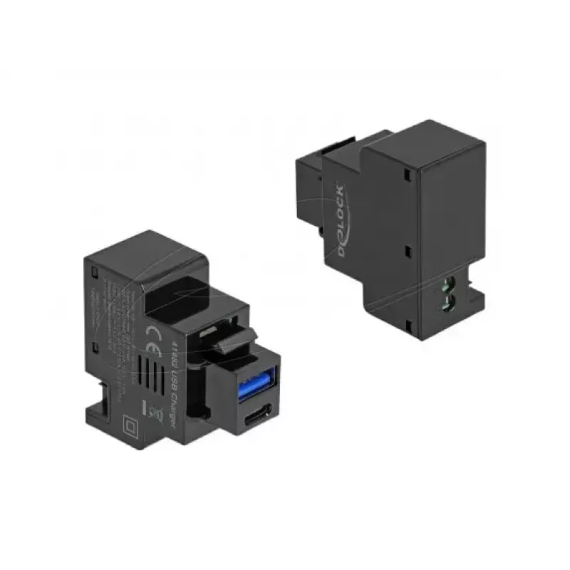 DELOCK Keystone-moduuli 41482 USB-C- ja USB-A-liitännöillä, matala, musta