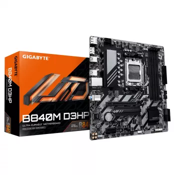 GIGABYTE B840M D3HP emolevy - AMD Ryzen 9000 -suorittimet, 8+2+2 vaiheinen VRM, jopa 8200MHz DDR5 (O.C), 2x PCIe 4.0 M.2, 1GbE LAN, USB 3.2 Gen 2