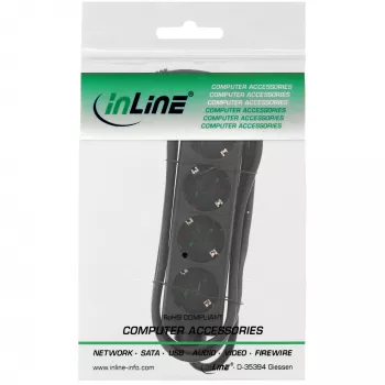 InLine jatkopistorasia, 4-osainen suojakosketin CEE 7/3, musta, 1,5 m