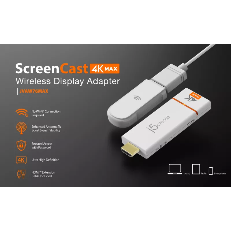 Langaton näyttöadapteri j5create ScreenCast 4K Max 2160p valkoinen