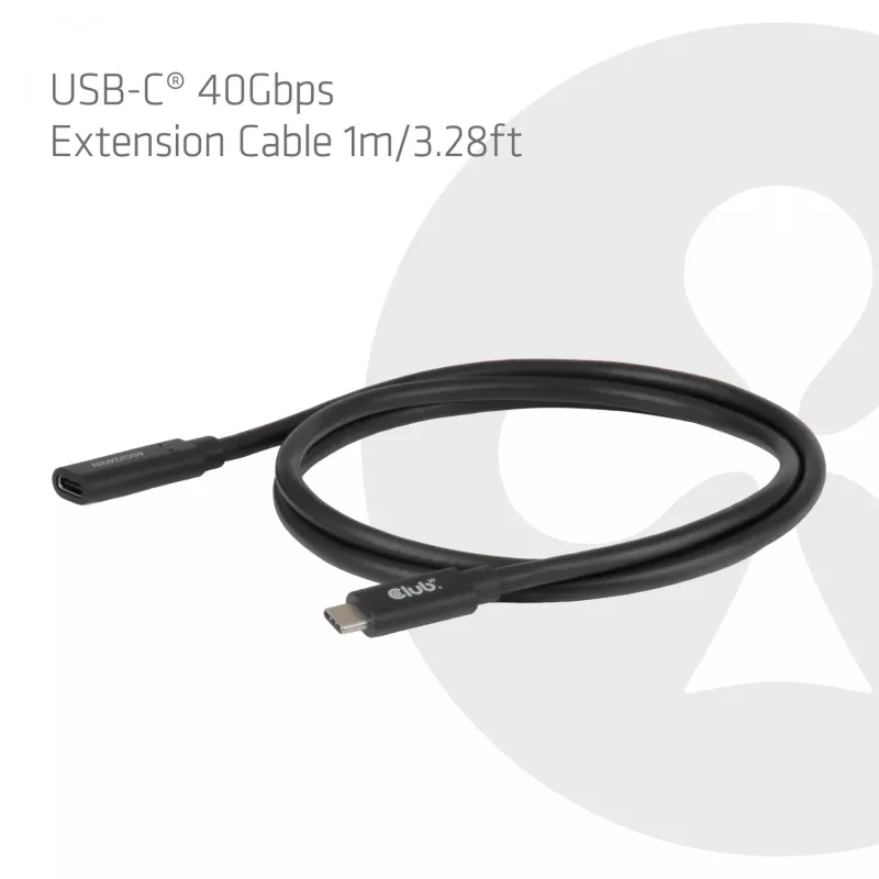 USB-C 40Gbps jatkokaapeli 1 m — club 3d, USB C - USB C, musta