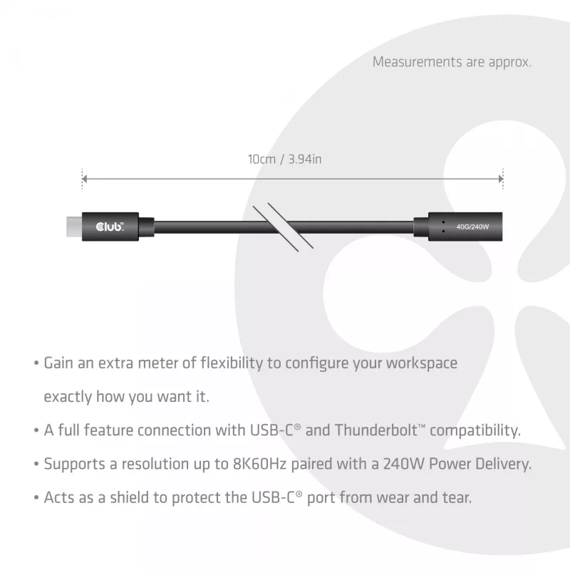 USB-C 40Gbps jatkokaapeli 1 m — club 3d, USB C - USB C, musta