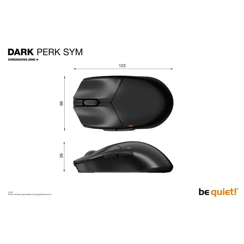 be quiet Dark Perk | Sym -pelihiiri oikeakätisille RF langaton + USB Type-C optinen 32000 DPI