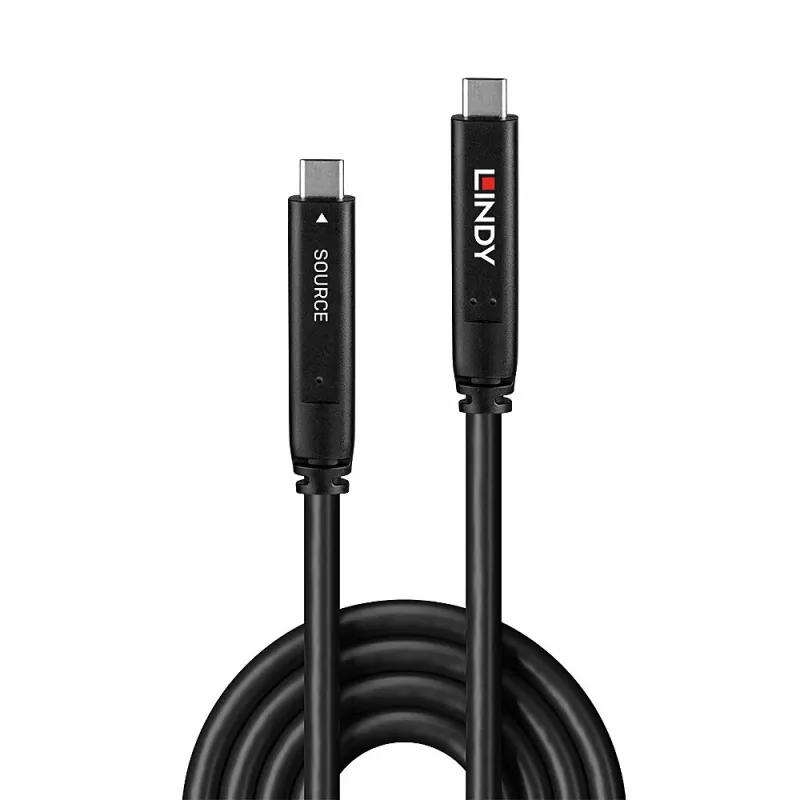 Lindy 15 m USB 3.2 Gen 2 & DP 1.4 Type C -hybridikaapeli, musta