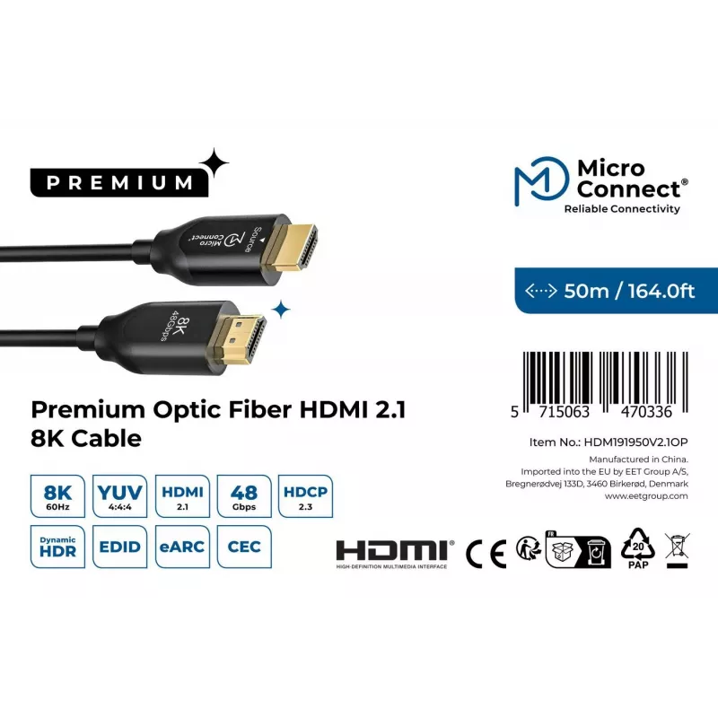 HDMI-kaapeli Microconnect HDM191950V2.1OP 2.1 4K 60Hz 8K 120Hz