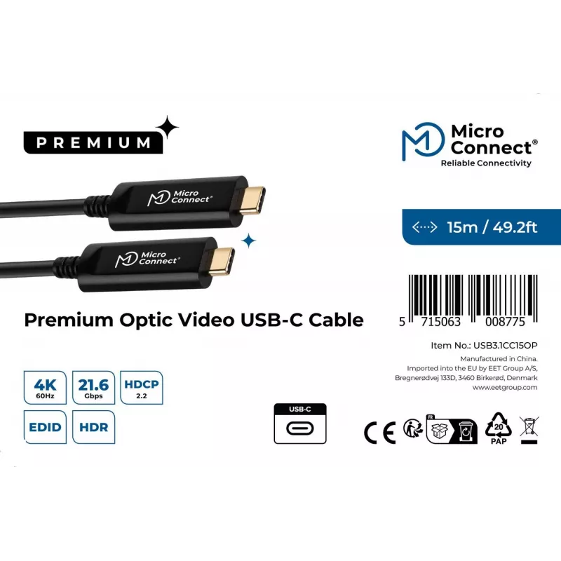 Microconnect USB3.1CC15OP USB-kaapeli USB 3.2 Gen 1 (3.1 Gen 1) 15 m USB C musta
