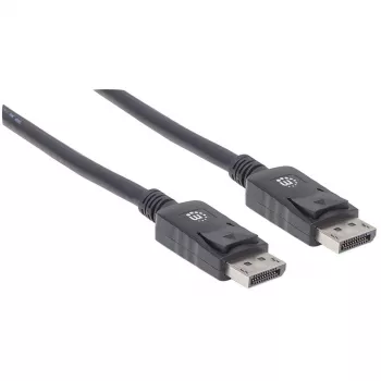 Manhattan DisplayPort 1.2 -kaapeli, 4K@60hz, 1 m, uros-uros, lukituksella, täysin suojattu, musta, elinikäinen takuu, vastaa DISPL1M