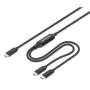 Manhattan dual USB-C–USB-C-latauskaapeli, 100 W, 2 m, pistoke kahteen pistokkeeseen, älykäs jakokaapeli, lataa kaksi laitetta yhdestä USB-C-PD-liitännästä, toimittaa jopa 100 W yksittäislatauksessa ja jopa 70 W + 28 W kaksoislatauksessa, punottu kaapeli, alumiinipistokkeet, musta