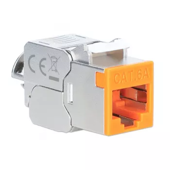 Intellinet Cat6a 10G suojattu työkaluton ohut Keystone Jack, oranssi