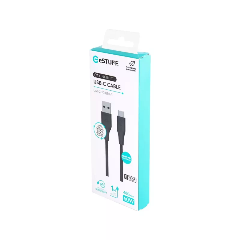 eSTUFF ES605180 USB-kaapeli USB 2.0 1 m USB-C USB-A musta