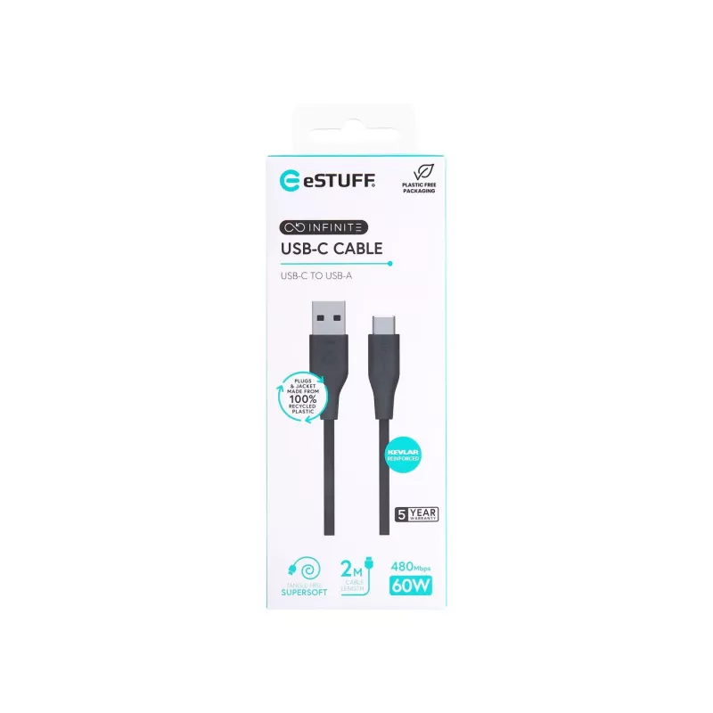 eSTUFF ES605280 USB-kaapeli USB 2.0 2 m USB-C USB-A musta