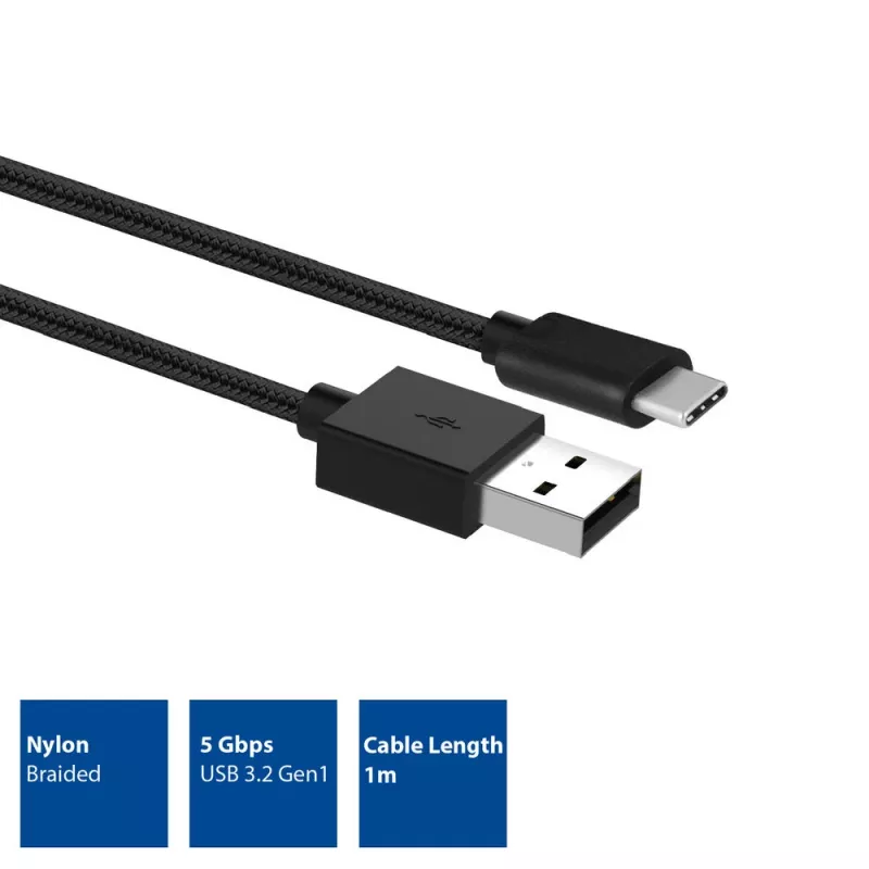 ACT USB 3.2 Gen1 lataus-/datakaapeli A-uros - C-uros 1 metri, nylon