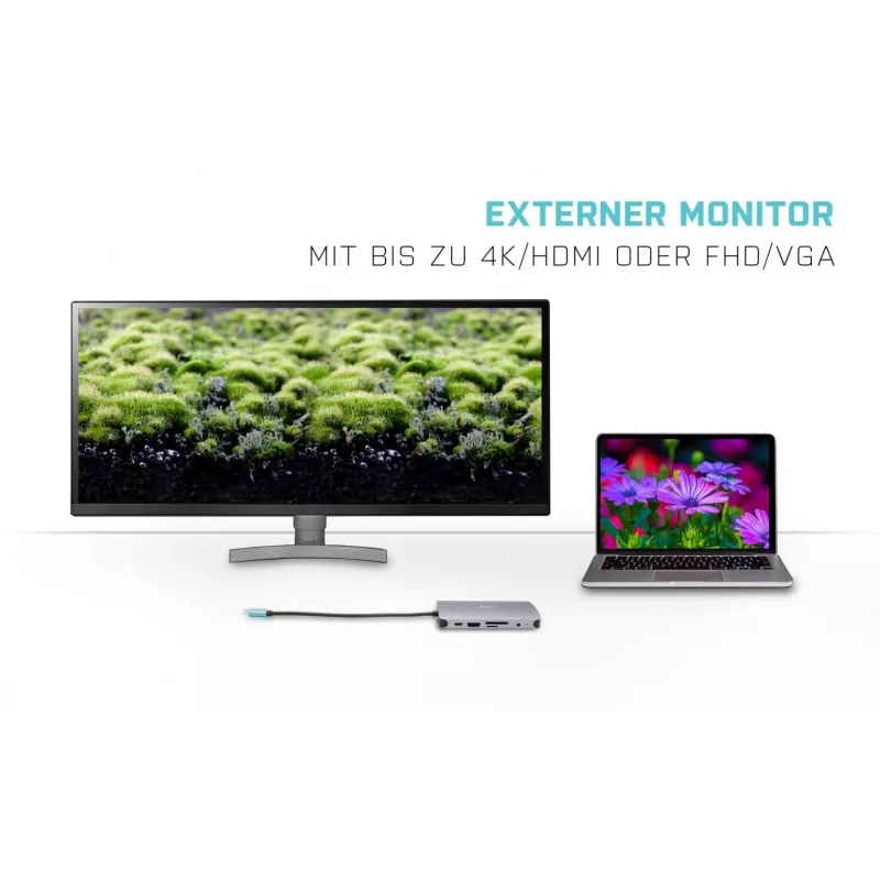 i-tec Metal USB-C Nano -telakka HDMI/VGA ja LAN + yleislaturi 77 W