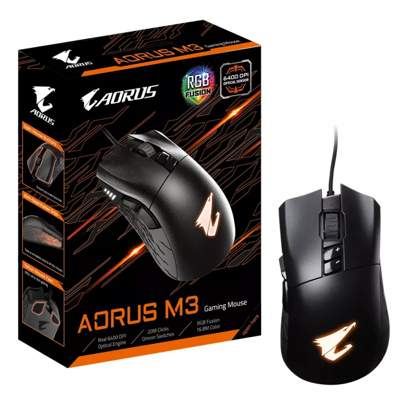GIGABYTE AORUS M3 hiiri pelaaminen oikeakätinen USB Type-A optinen 6400 DPI