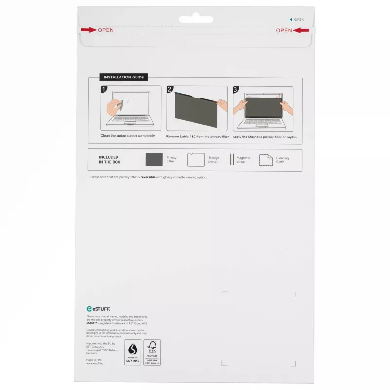 Kehyksetön tietosuojakalvo eSTUFF GLBM15351204 39,6 cm 15,6
