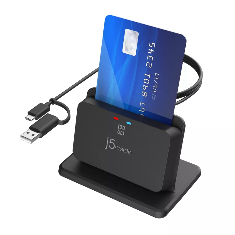 j5create JUR261 USB™ Smart Card / CAC -lukijan teline, USB Type-A/USB Type-C, musta, 95 g