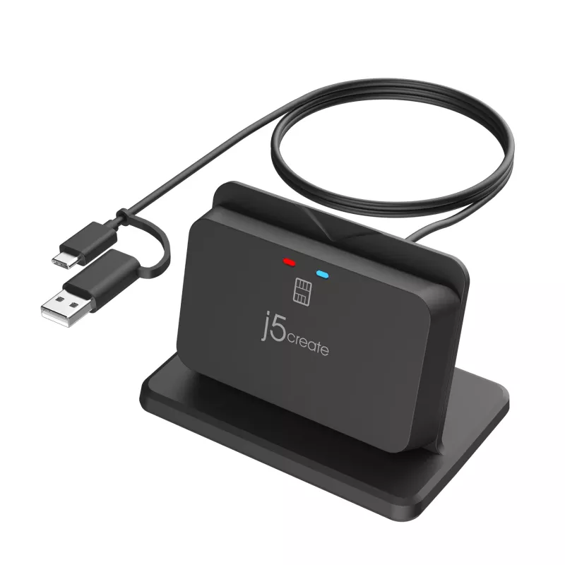 j5create JUR261 USB™ Smart Card / CAC -lukijan teline, USB Type-A/USB Type-C, musta, 95 g