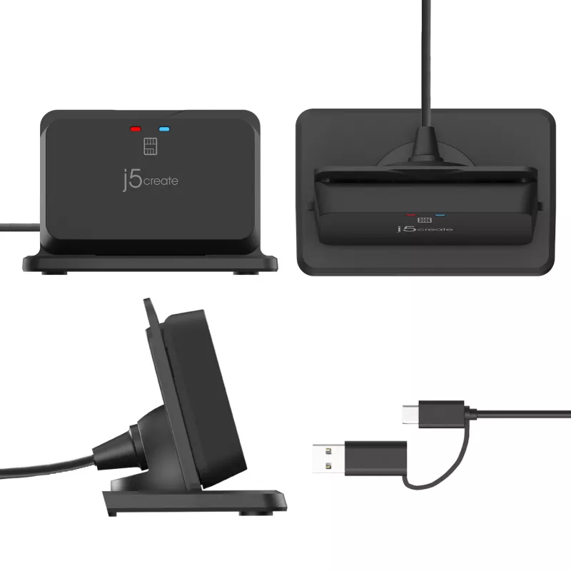 j5create JUR261 USB™ Smart Card / CAC -lukijan teline, USB Type-A/USB Type-C, musta, 95 g