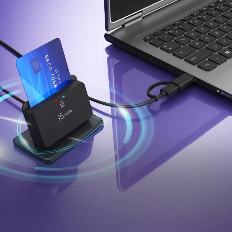 j5create JUR261 USB™ Smart Card / CAC -lukijan teline, USB Type-A/USB Type-C, musta, 95 g