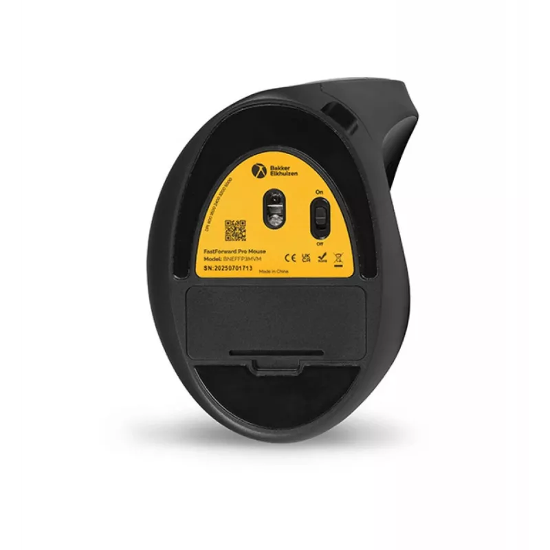 BakkerElkhuizen FastForward Pro hiiri, oikeakätinen, pystysuunnittelu, optinen, RF Wireless + Bluetooth + USB Type-C, 5000 DPI, musta, harmaa