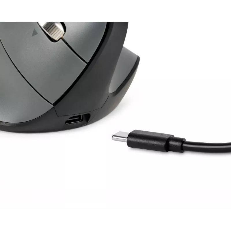 BakkerElkhuizen FastForward Pro hiiri, oikeakätinen, pystysuunnittelu, optinen, RF Wireless + Bluetooth + USB Type-C, 5000 DPI, musta, harmaa