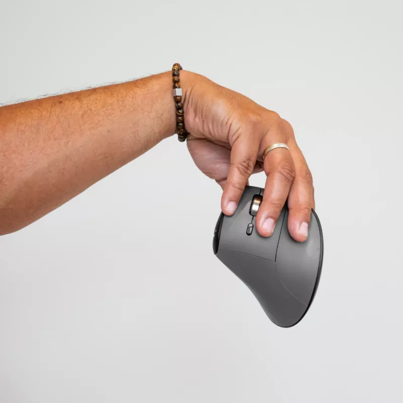 BakkerElkhuizen FastForward Pro hiiri, oikeakätinen, pystysuunnittelu, optinen, RF Wireless + Bluetooth + USB Type-C, 5000 DPI, musta, harmaa