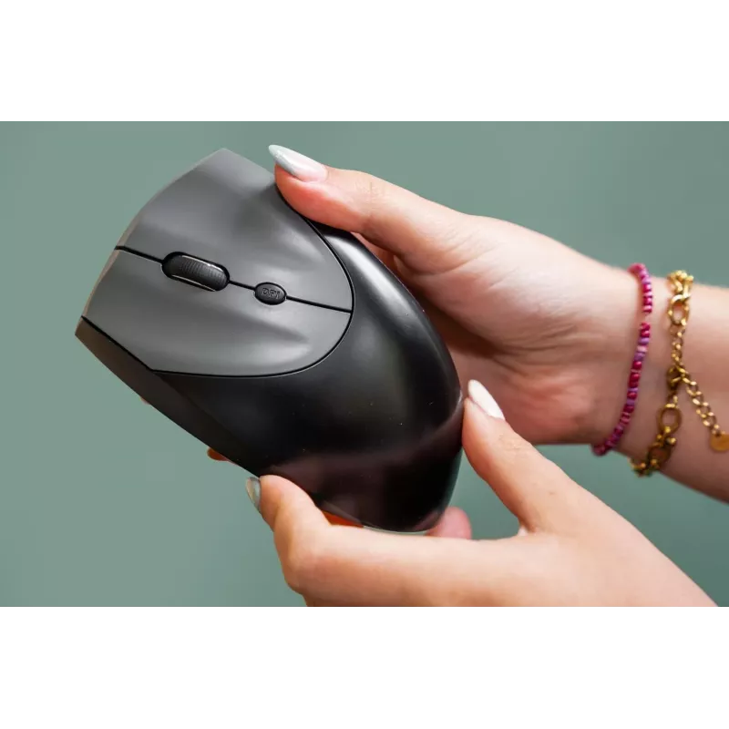BakkerElkhuizen Handshake hiiri vasen, vasenkätinen, pystysuunnittelu, optinen, RF langaton + Bluetooth + USB Type-C, 6400 DPI, musta, harmaa